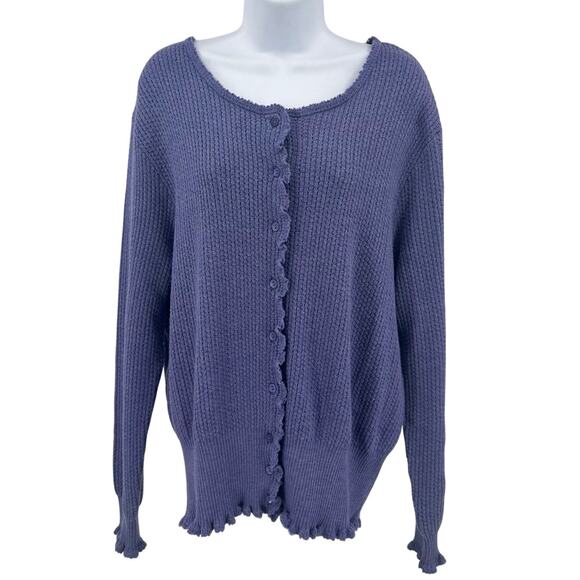 Pendleton Cardigan Sweater Indigo Womens 2X Button Up Knit Scalloped Wool Casual - Picture 1 of 7